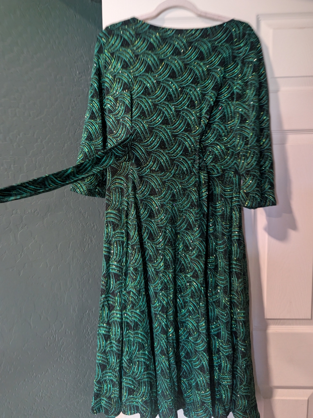 Tatyana Emerald Green Glitter Patterned Long-Sleeve Dress